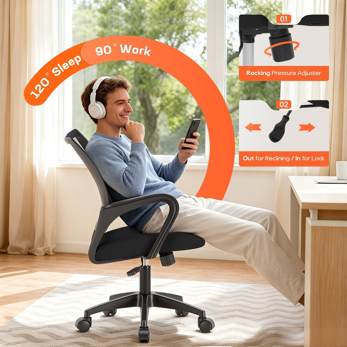 Ergonomic Office Chair | Mid-Back Swivel Desk Chair | with Lumbar Support