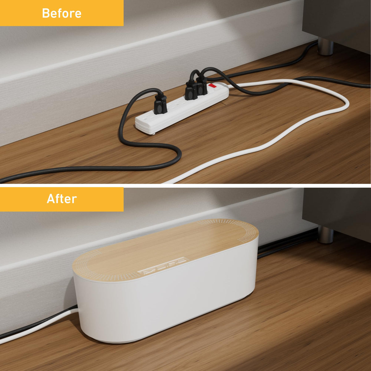 Cable Management Box, Power Strip with Desk Cord Organizer (Black)