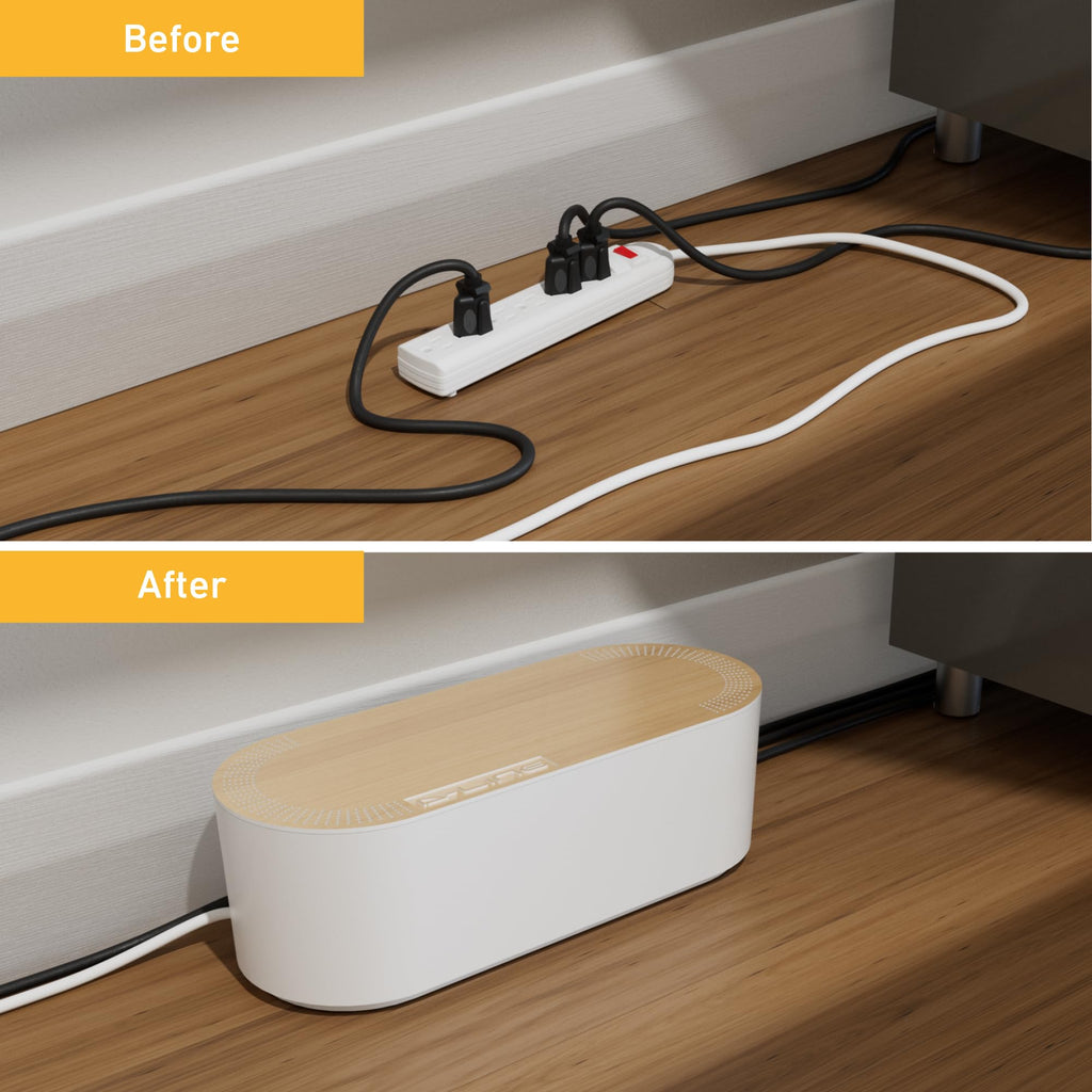 Cable Management Box, Power Strip with Desk Cord Organizer (Black)