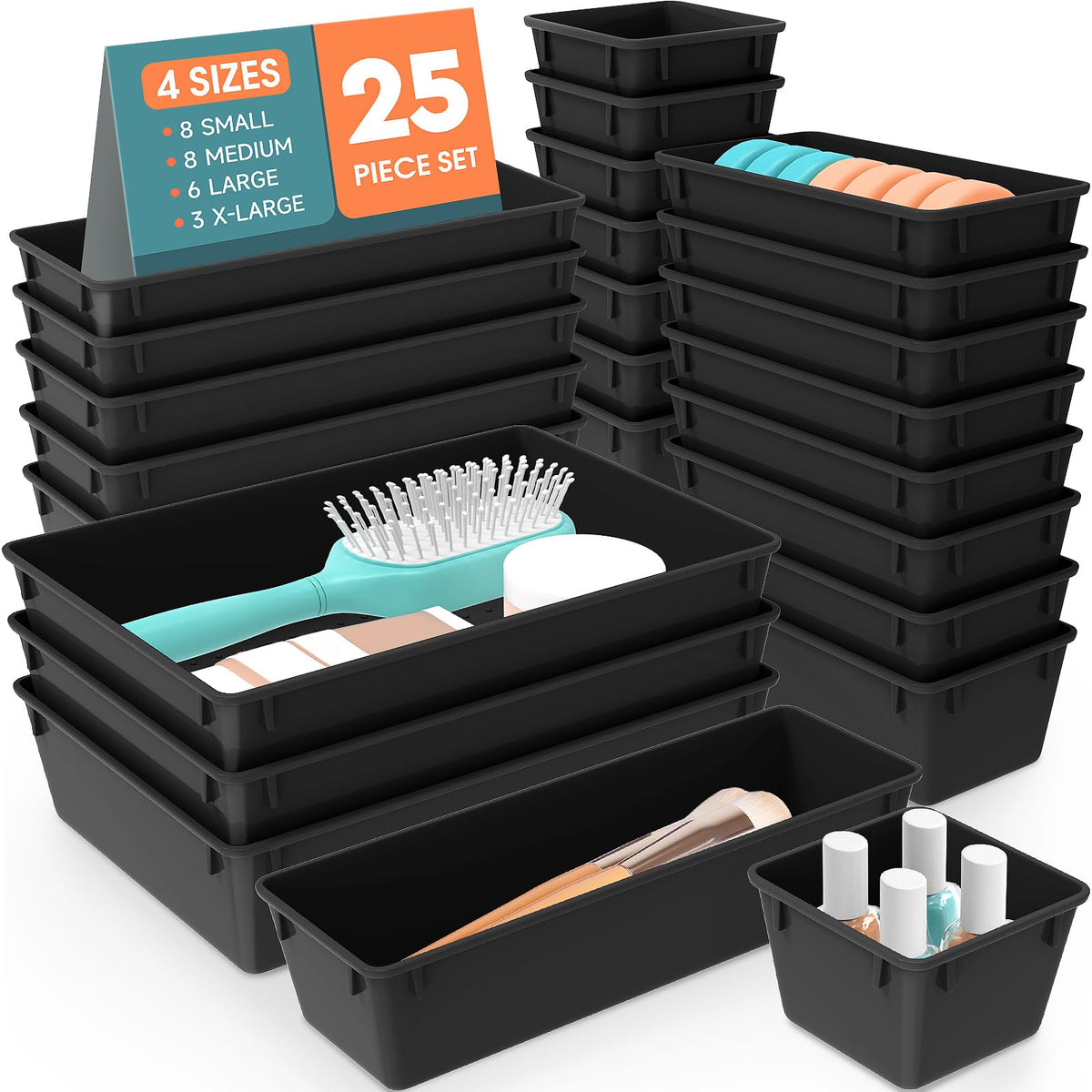 25 PCS Clear Plastic Drawer Organizer |  Storage Bins