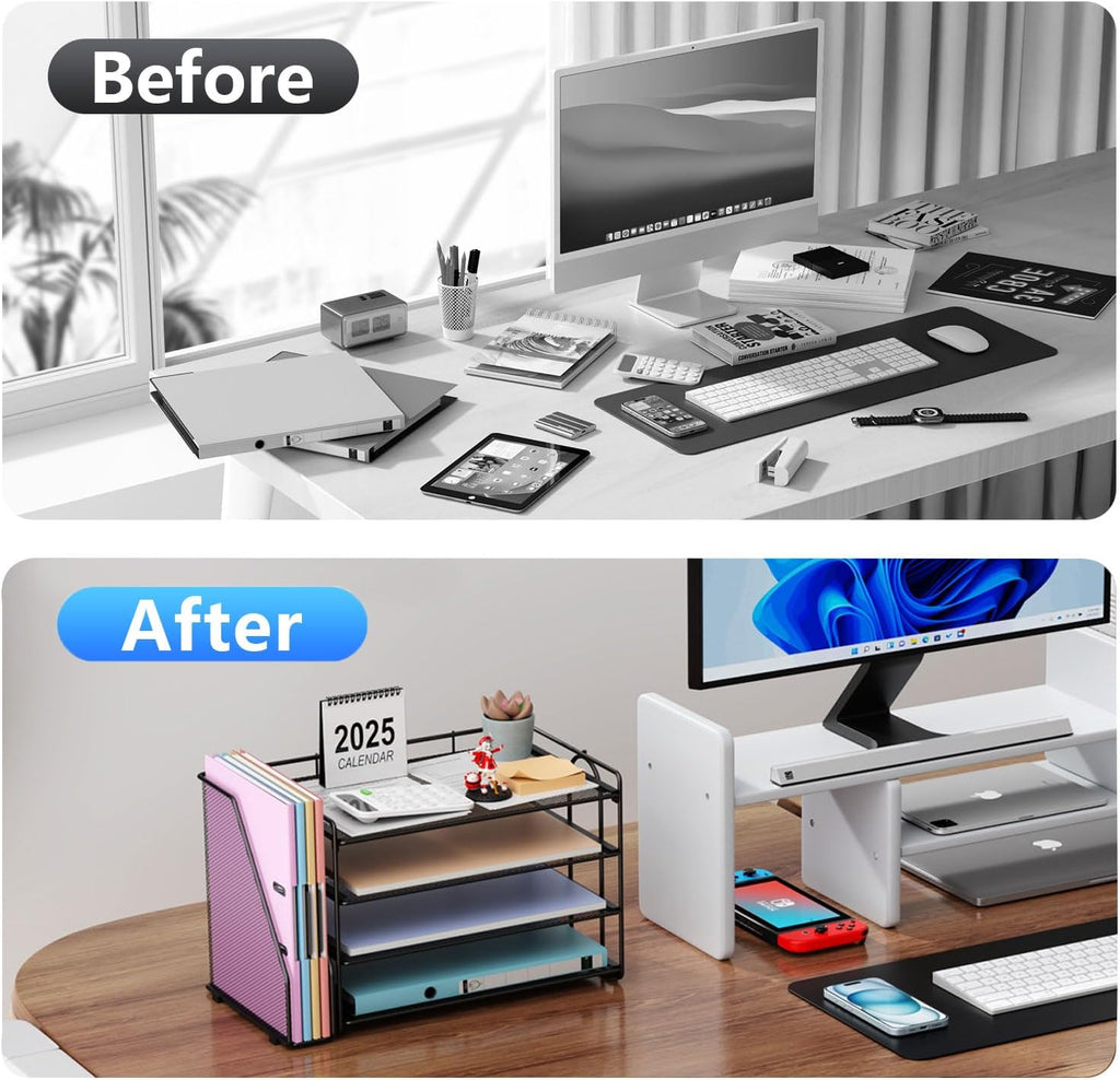 Paper Organizer With Magazine Holder | (Black, 4-Tier)