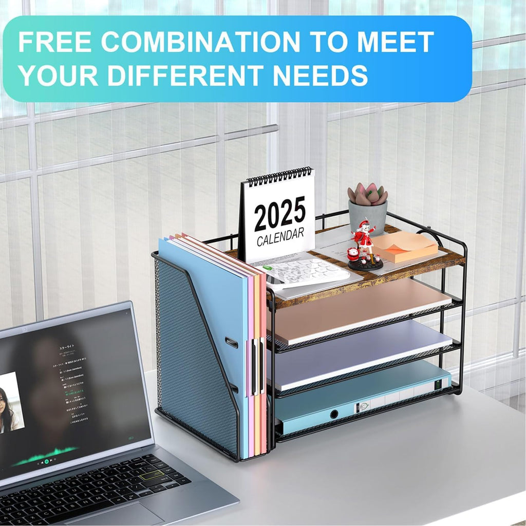 Paper Organizer With Magazine Holder | (Black, 4-Tier)
