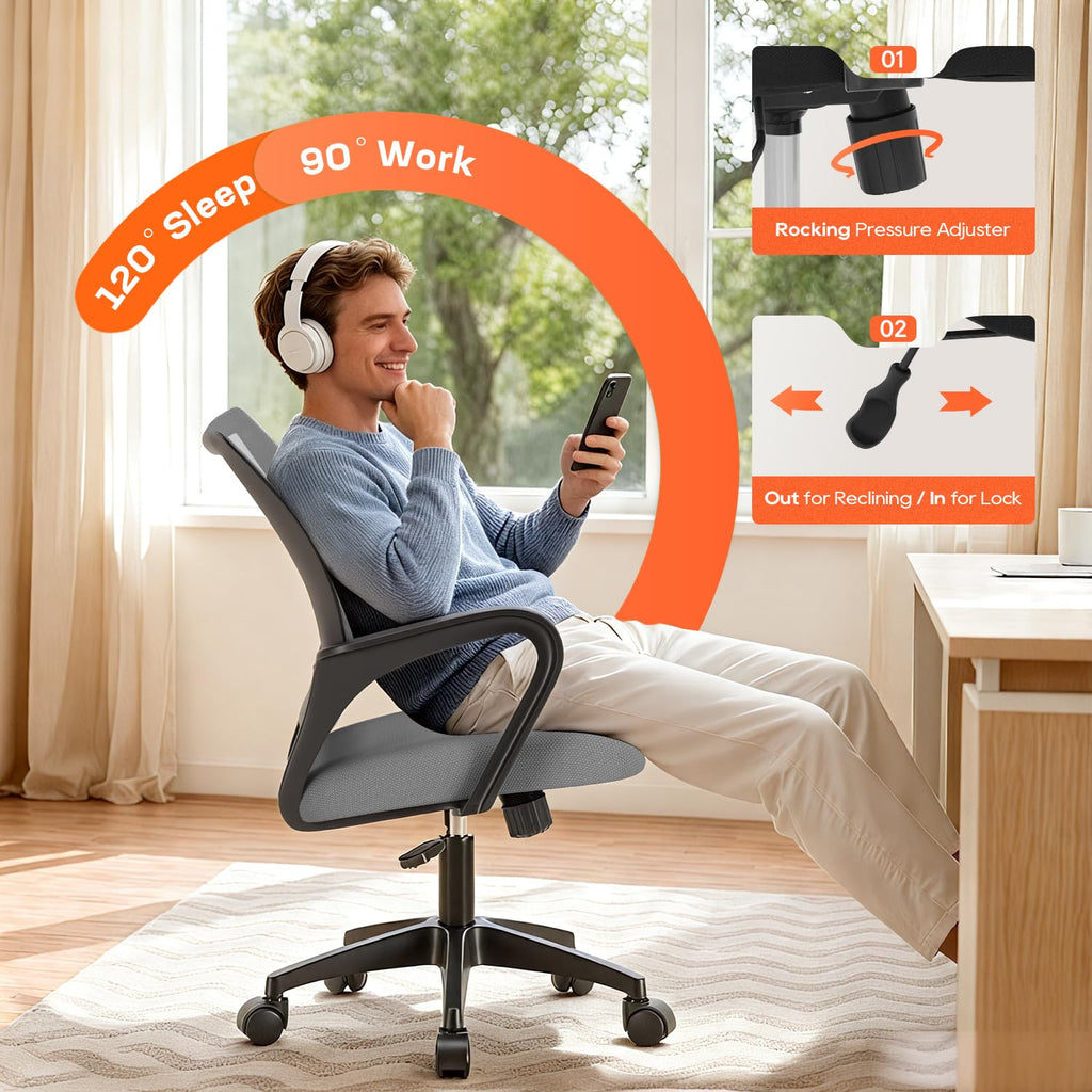 Ergonomic Office Chair | Mid-Back Swivel Desk Chair | with Lumbar Support