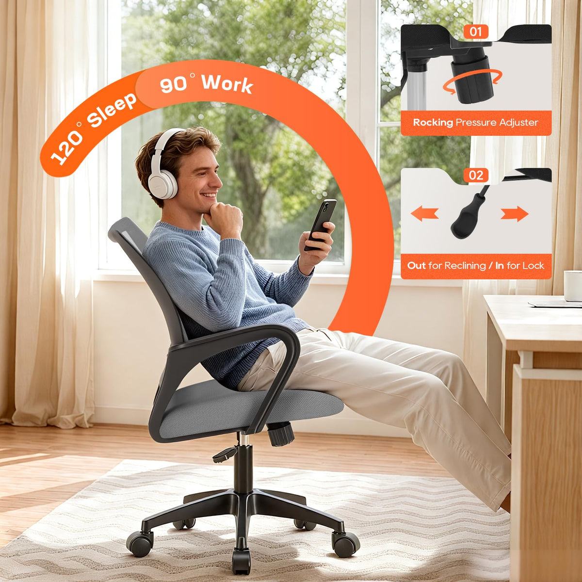 Ergonomic Office Chair | Mid-Back Swivel Desk Chair | with Lumbar Support