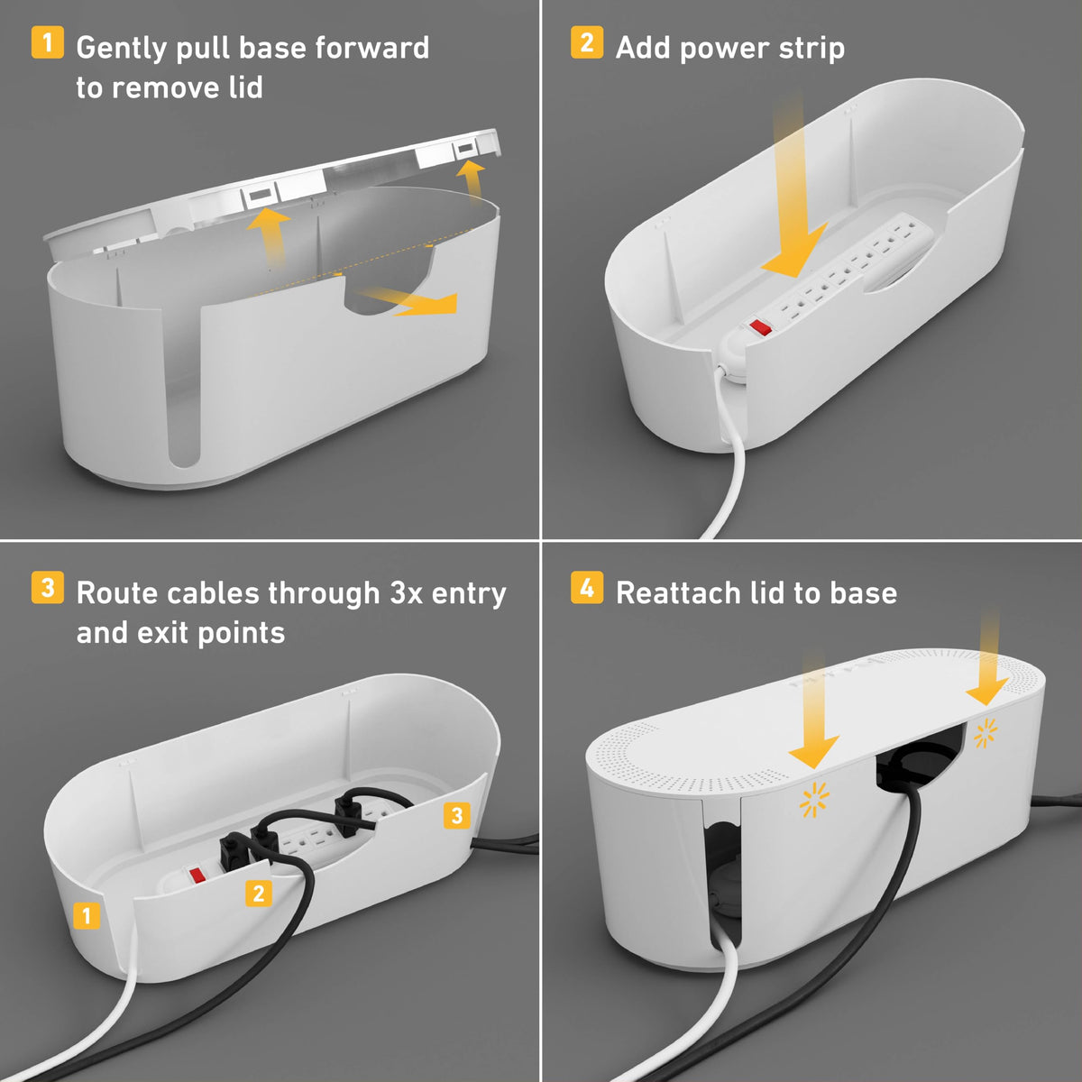 Cable Management Box, Power Strip with Desk Cord Organizer (Black)