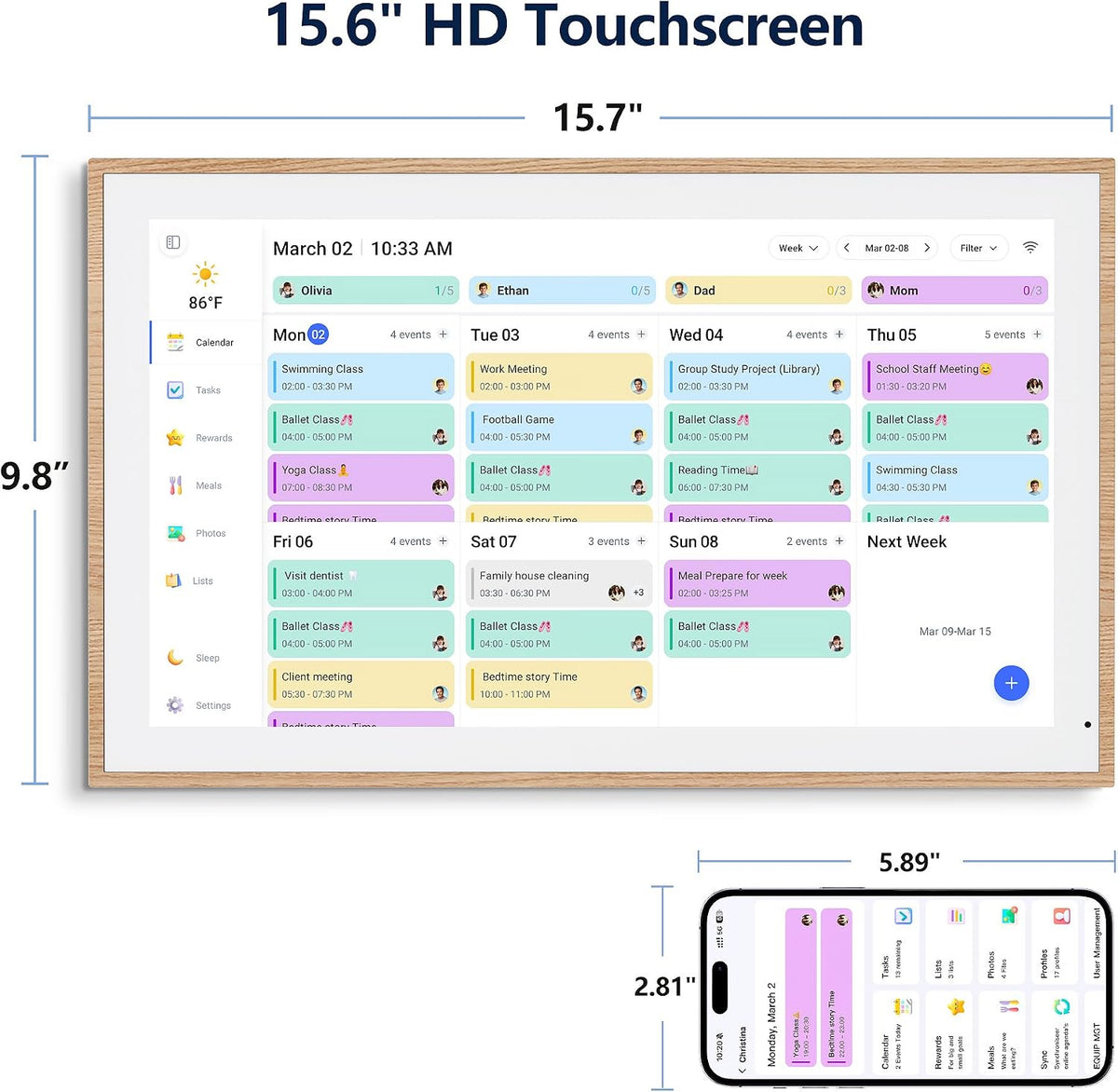 Digital Calendar, 15.6 Inch Smart Touchscreen Interactive Display