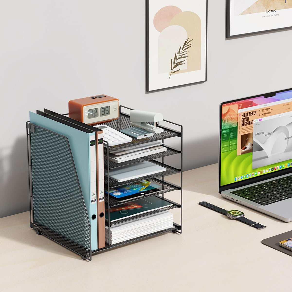 Paper Organizer With Magazine Holder | (Black, 4-Tier)