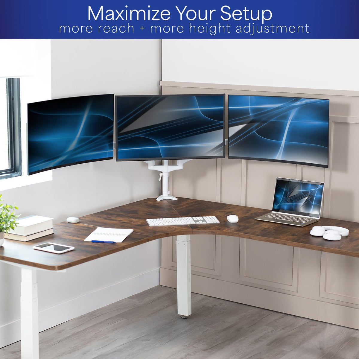 Triple Pneumatic Monitor Mount for 3 Screens up to 32 inches,