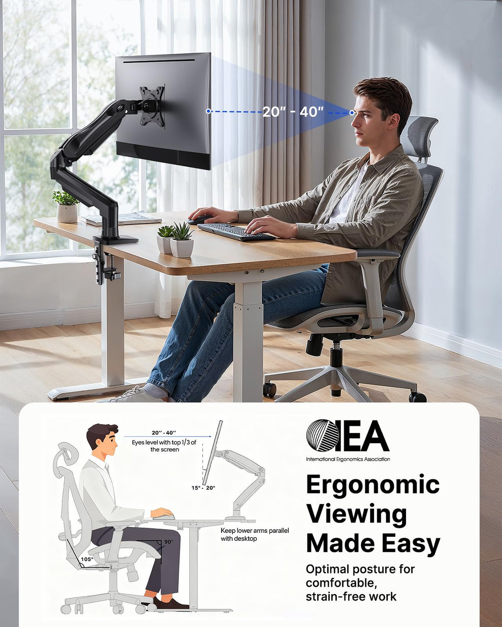 FlowLift™ Single Monitor Mount, 13 to 32 Inch Monitor Arm
