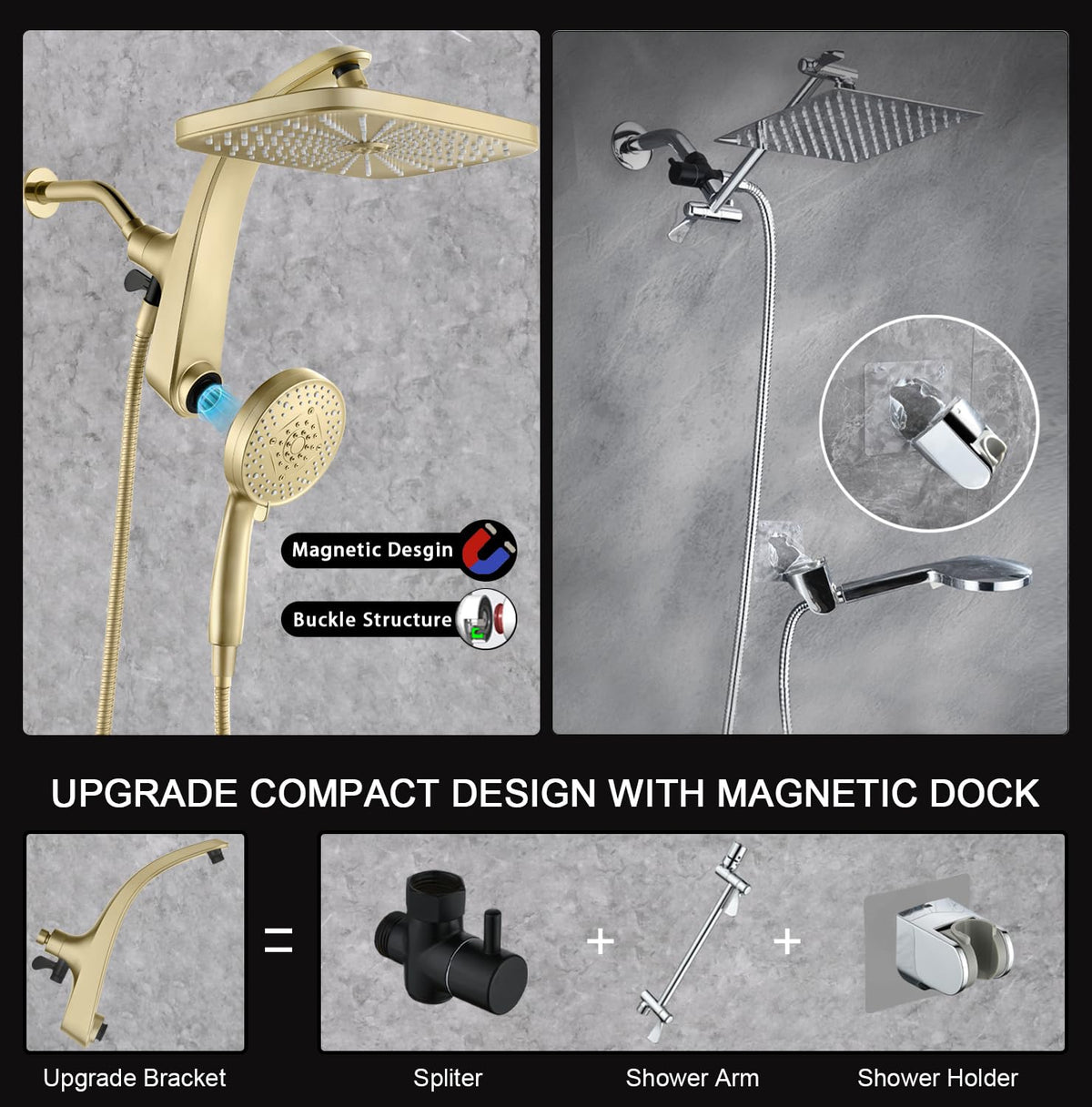 Shower Head with Rainfall Patter | Handheld Showerhead | Black | 1.8GPM