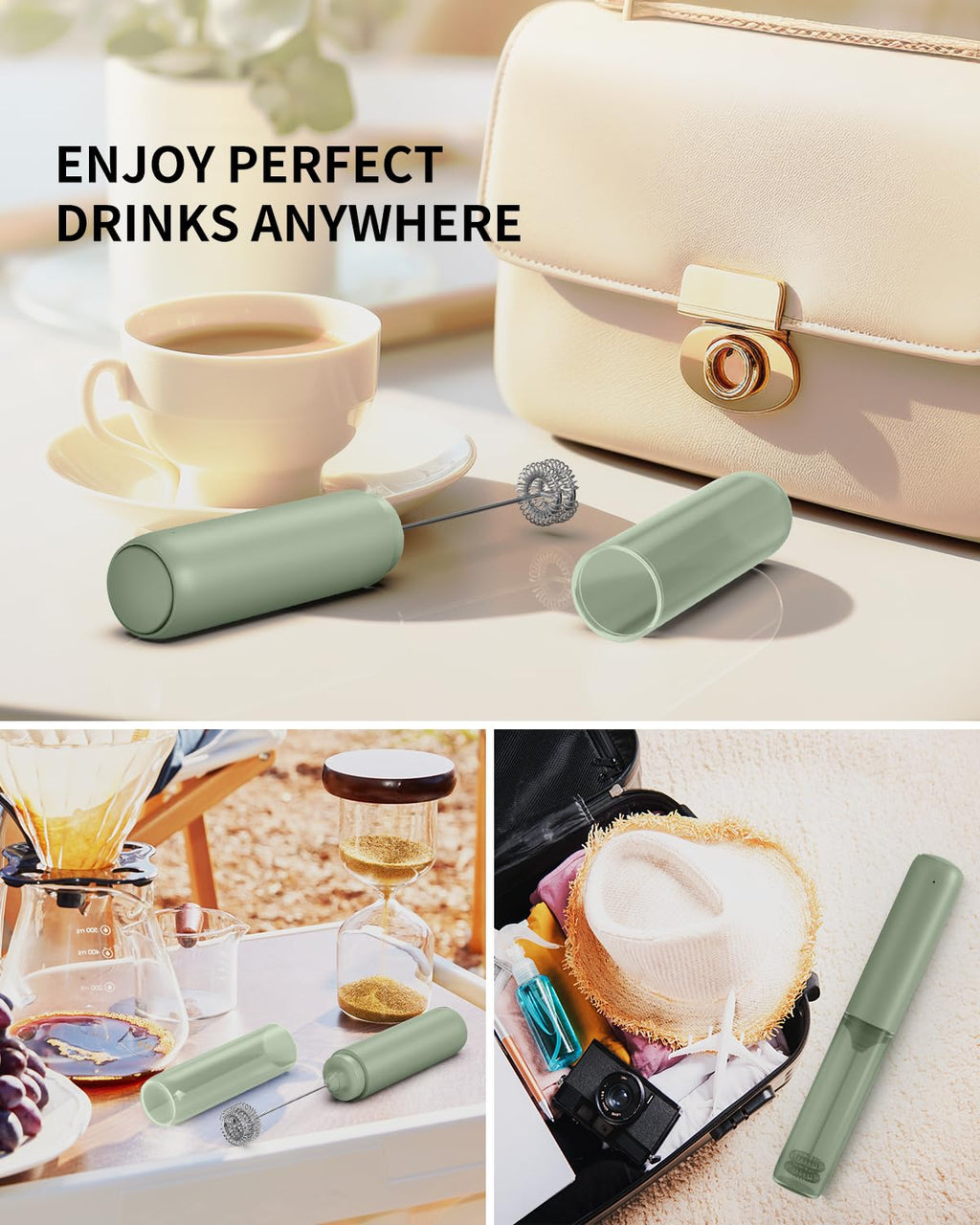CIRCLE JOY Rechargeable Milk Frother Handheld, Dual Coil Whisk Head Electric Coffee Frother, Portable Hand Frother Wand Drink Mixer for Matcha Lattes Cappuccino, Kitchen Gifts, Black