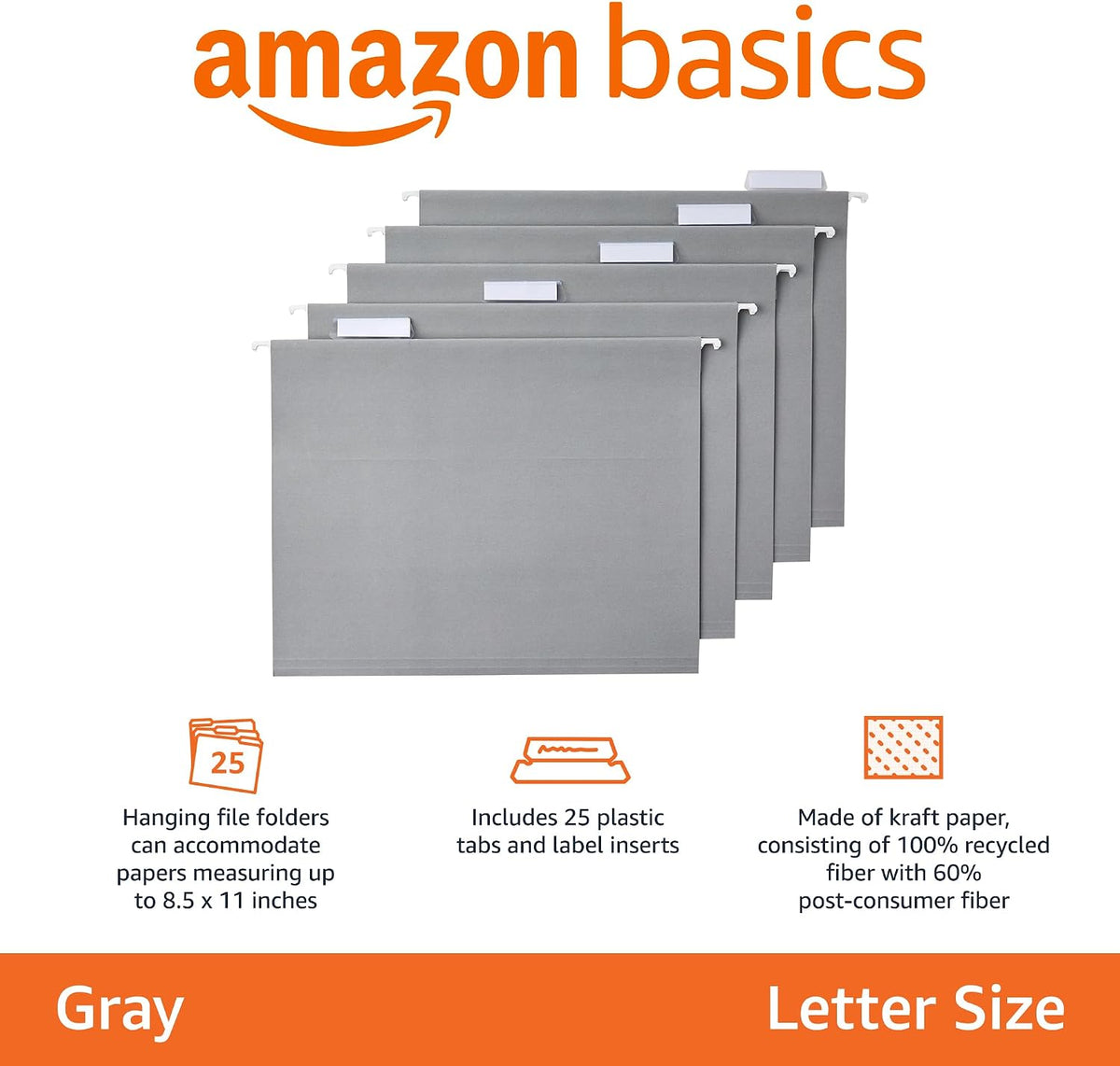 Amazon Basics Hanging File Folders with Adjustable Tabs, Sturdy Expandable Document Organizer, Letter Size 8.5x11 inch, Green, 25-Pack