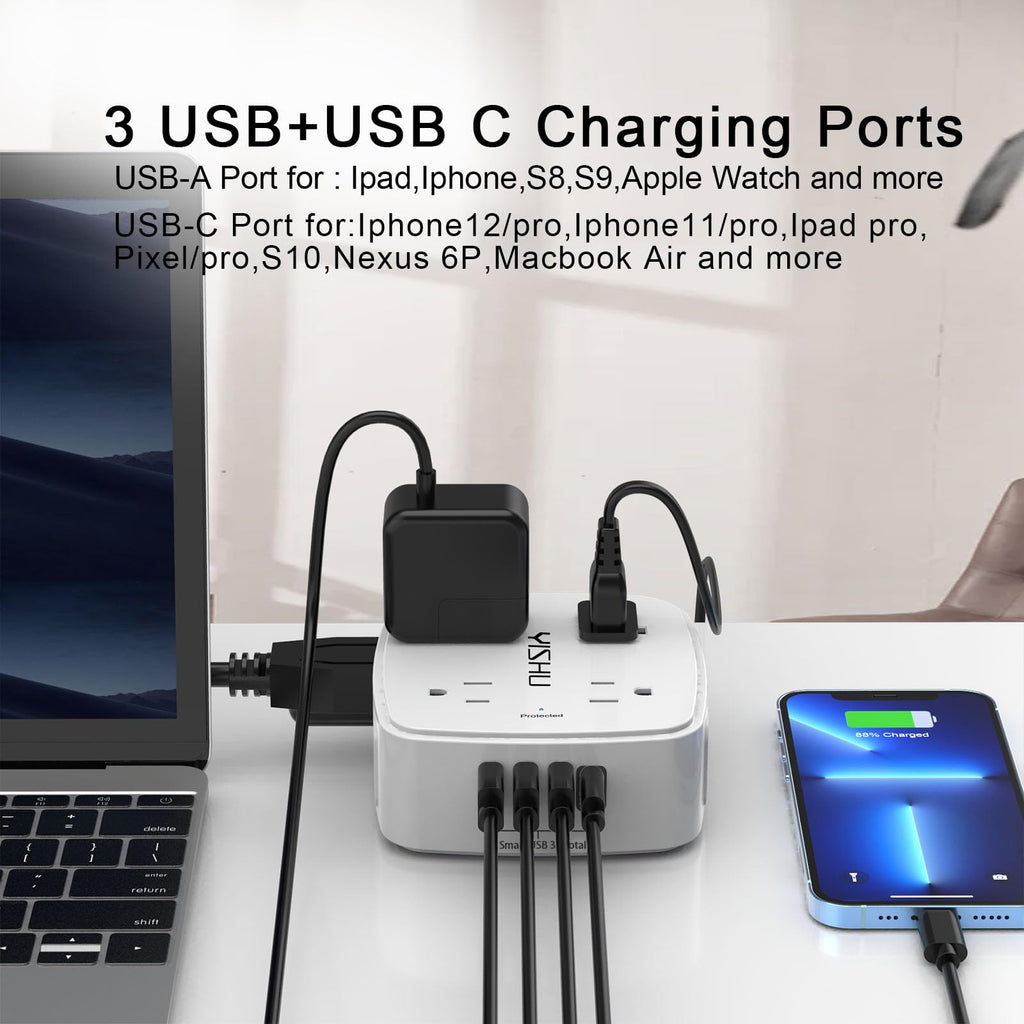 YISHU 6Ft Surge Protector Power Strip with 8 Widely Outlets & 4 USB Ports
