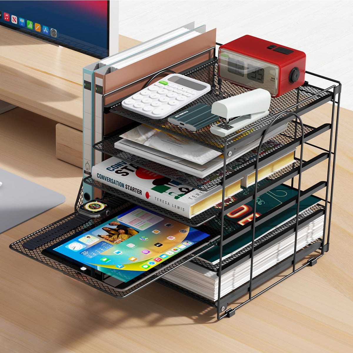 Paper Organizer With Magazine Holder | (Black, 4-Tier)