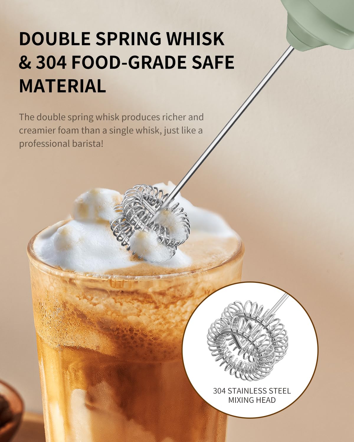 CIRCLE JOY Rechargeable Milk Frother Handheld, Dual Coil Whisk Head Electric Coffee Frother, Portable Hand Frother Wand Drink Mixer for Matcha Lattes Cappuccino, Kitchen Gifts, Black