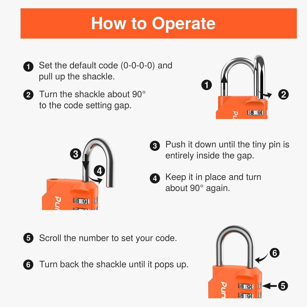 Puroma | 1 Combination Lock | 4 Digit Padlock | 2, 3, 4, & 10 Combo Packs