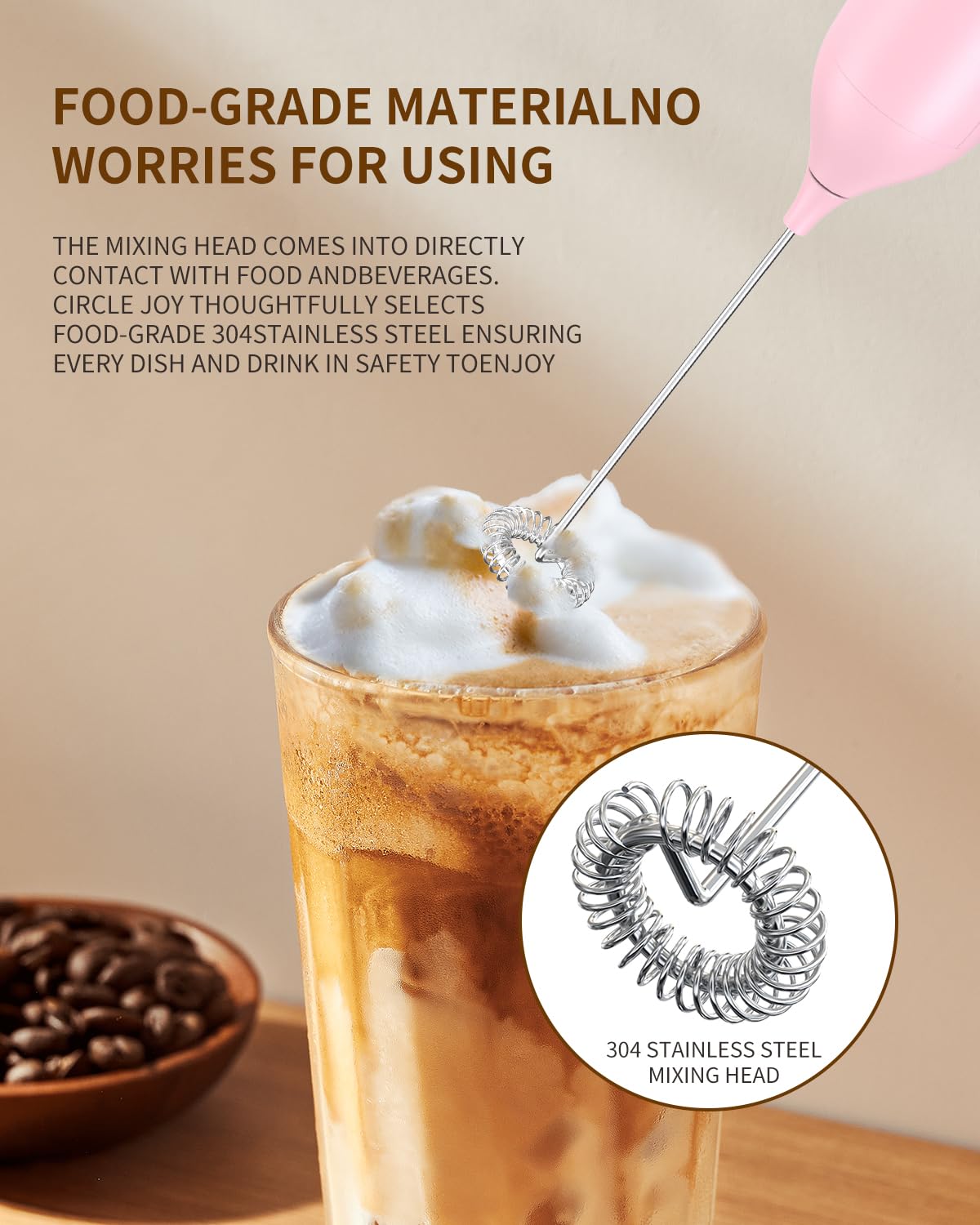 CIRCLE JOY Rechargeable Milk Frother Handheld, Dual Coil Whisk Head Electric Coffee Frother, Portable Hand Frother Wand Drink Mixer for Matcha Lattes Cappuccino, Kitchen Gifts, Black