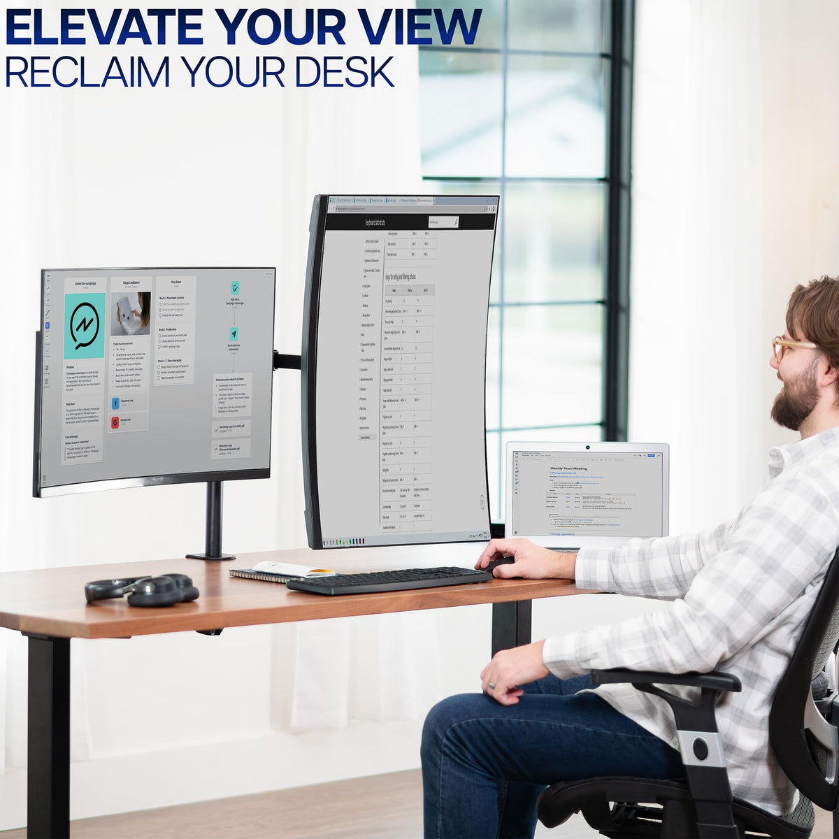Dual Monitor Desk Mount, Holds 2 Computer Screens up to 30 inches