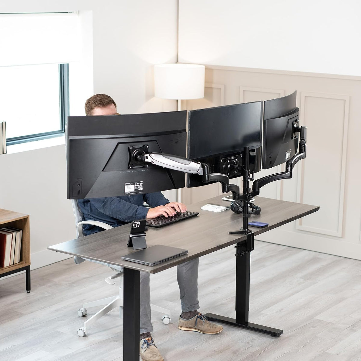 Triple Pneumatic Monitor Mount for 3 Screens up to 32 inches,