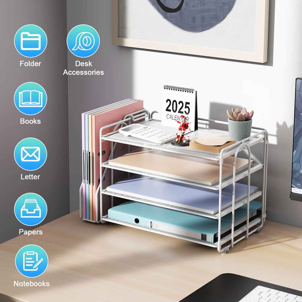 Paper Organizer With Magazine Holder | (Black, 4-Tier)