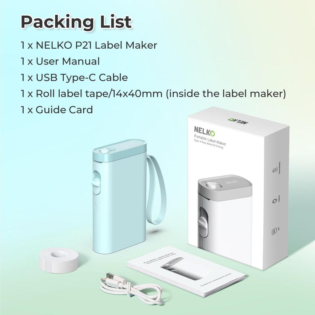 Nelko P21 Label Maker Machine with Tape, Bluetooth Label Printer, White