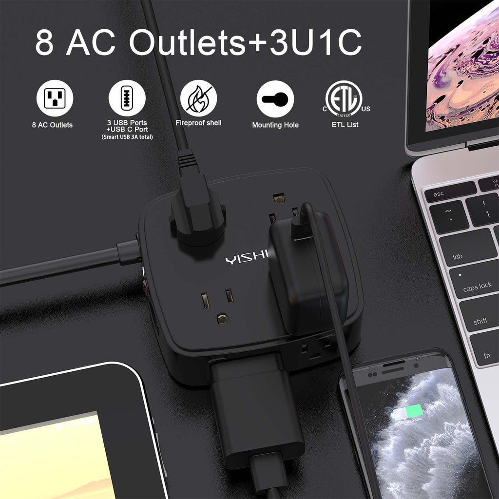 YISHU 6Ft Surge Protector Power Strip with 8 Widely Outlets & 4 USB Ports