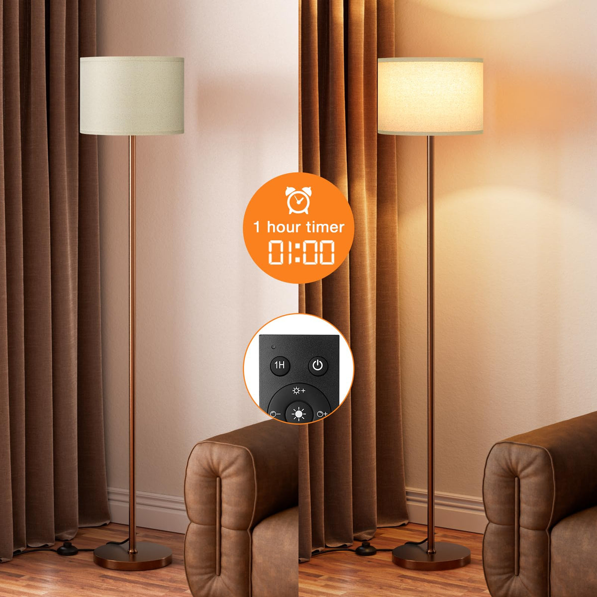 Modern Floor Lamp Simple Design with White Shade & Foot Pedal Switch