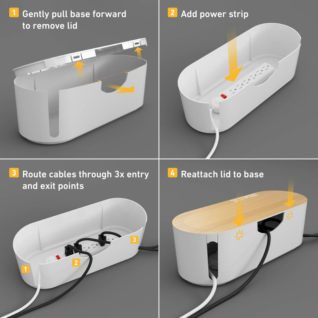 Cable Management Box, Power Strip with Desk Cord Organizer (Black)