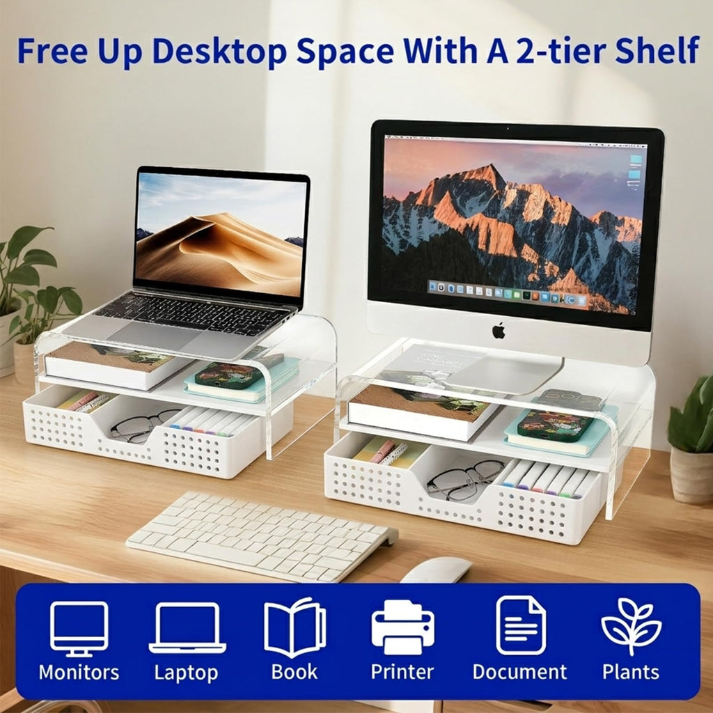 Desk Organizer and Accessories, 2-Tier Computer Monitor Stand Black