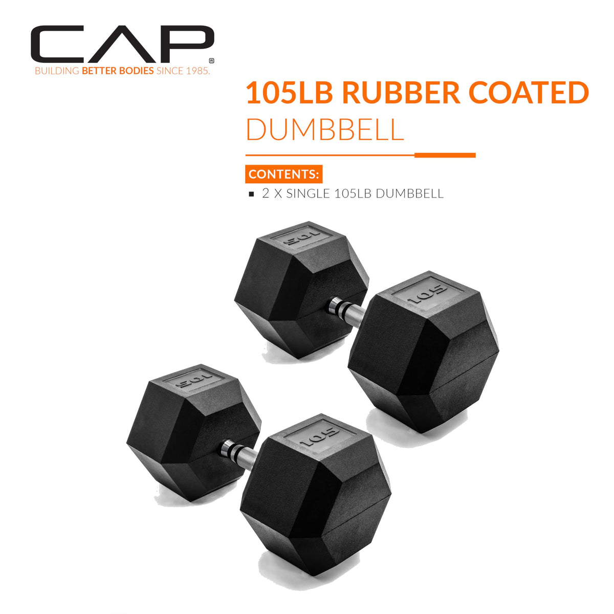 CAP Rubber Coated Dumbbell Weights for Strength Training, Anti-Roll Hex