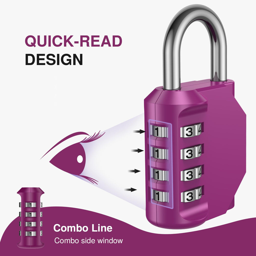 Puroma | 1 Combination Lock | 4 Digit Padlock | 2, 3, 4, & 10 Combo Packs