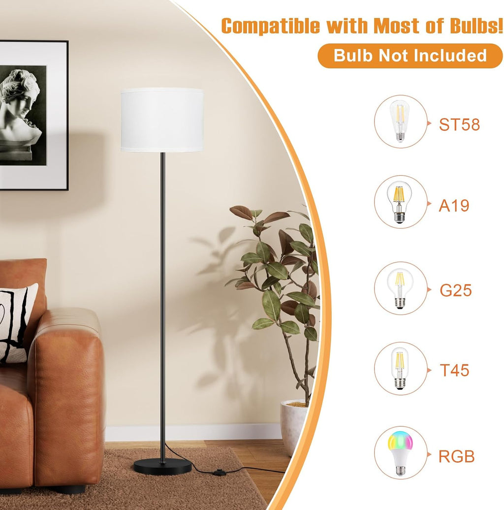Modern Floor Lamp Simple Design with White Shade & Foot Pedal Switch