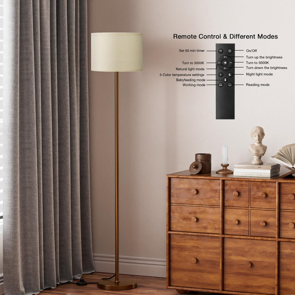 Modern Floor Lamp Simple Design with White Shade & Foot Pedal Switch