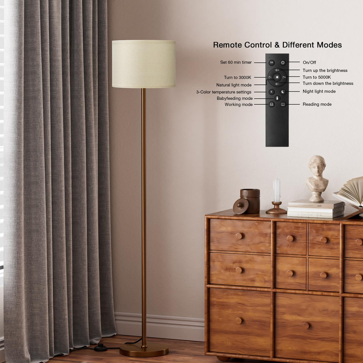 Modern Floor Lamp Simple Design with White Shade & Foot Pedal Switch