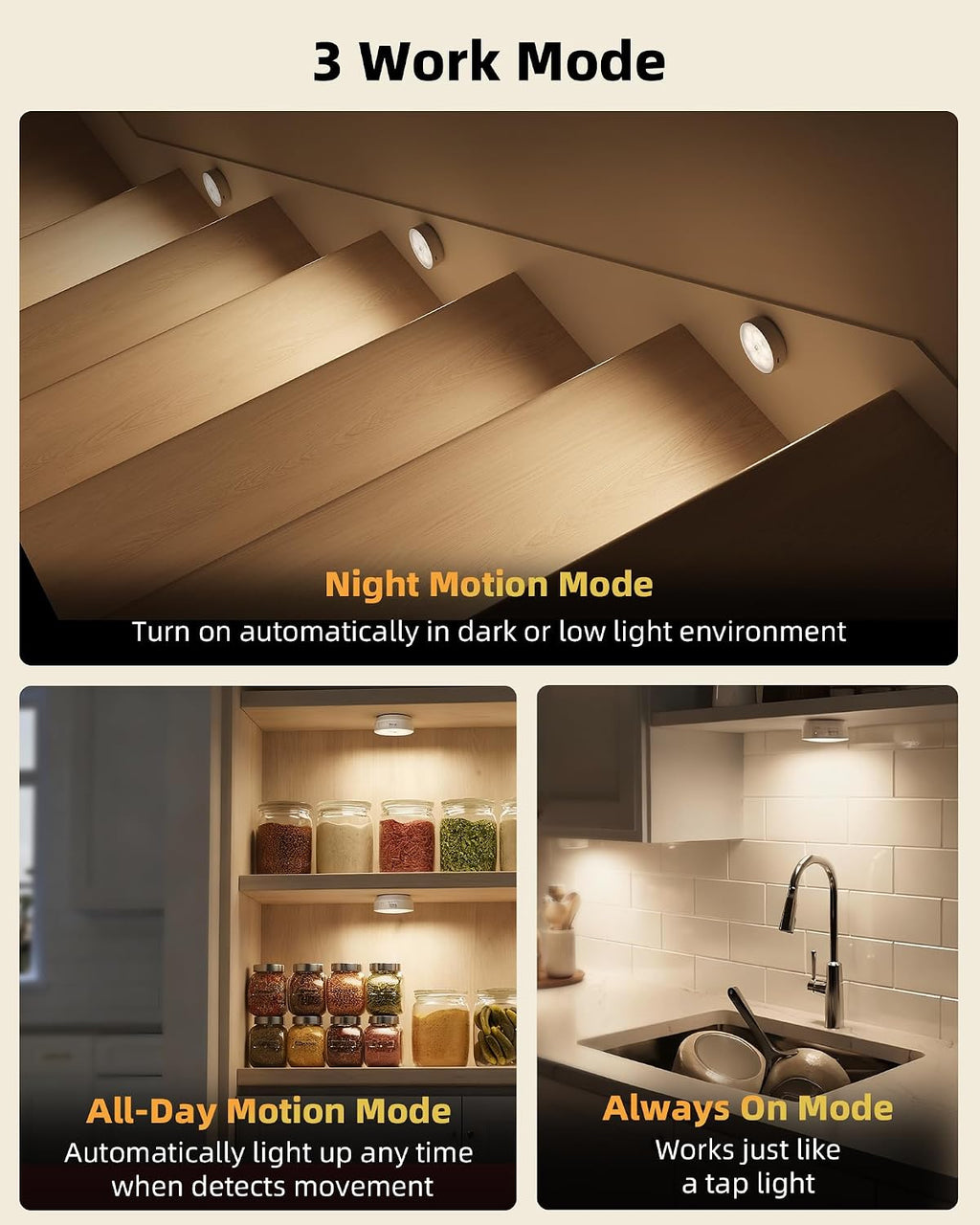 Magnetic Motion Sensor Lights, 4 to 8 LED Puck Style | USB-C Rechargeable