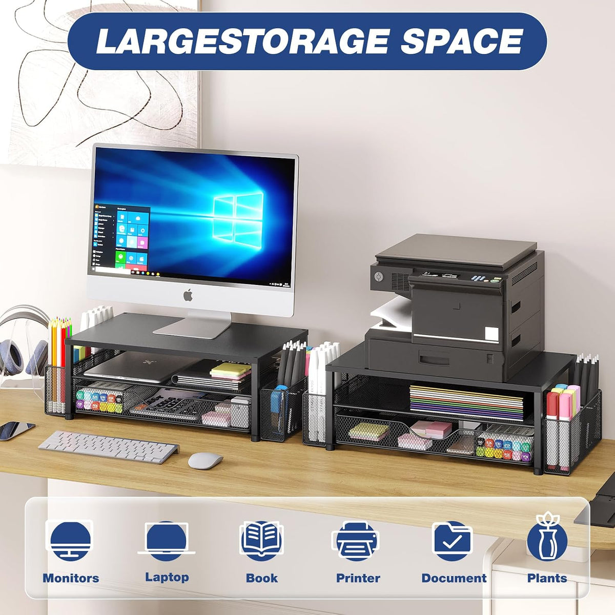 Desk Organizer and Accessories, 2-Tier Computer Monitor Stand Black