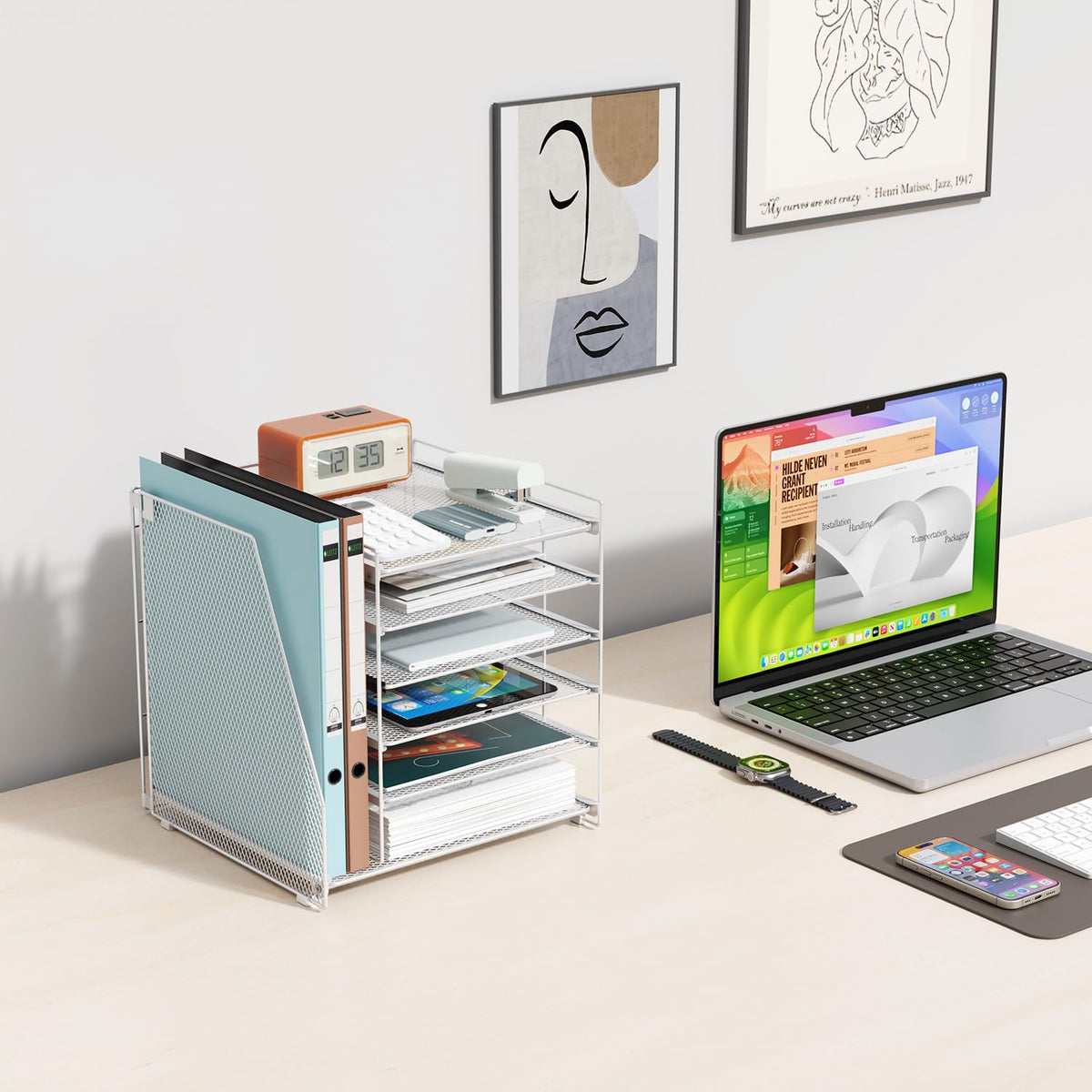 Paper Organizer With Magazine Holder | (Black, 4-Tier)
