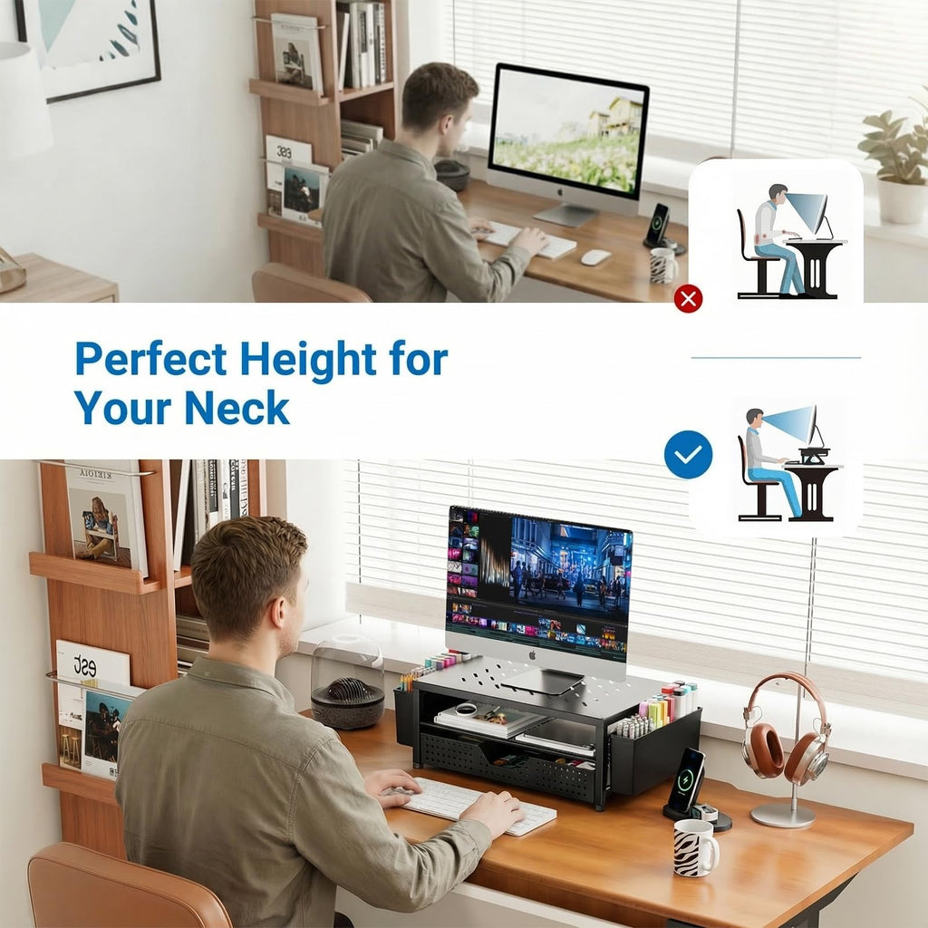 Desk Organizer and Accessories, 2-Tier Computer Monitor Stand Black