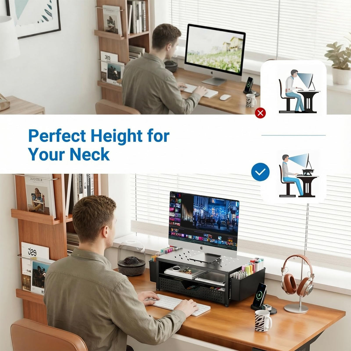 Desk Organizer and Accessories, 2-Tier Computer Monitor Stand Black