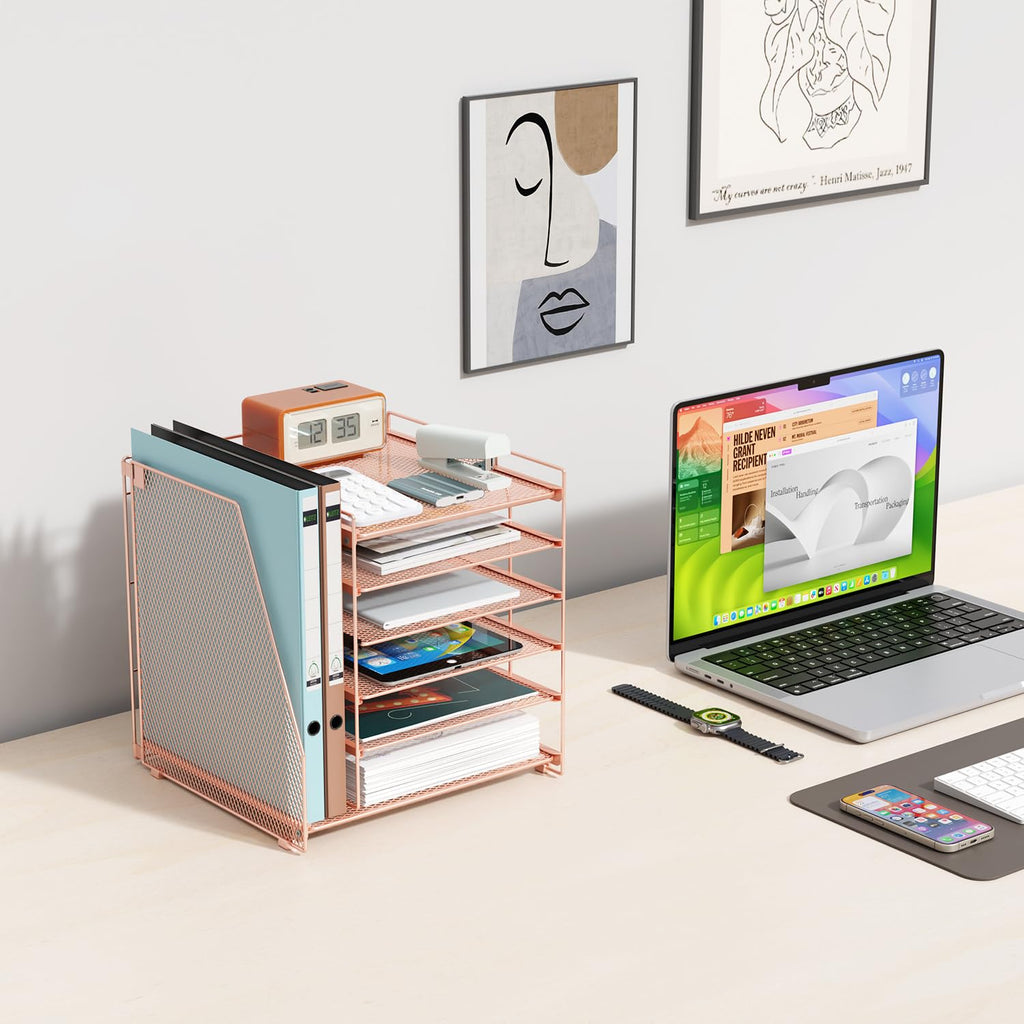 Paper Organizer With Magazine Holder | (Black, 4-Tier)