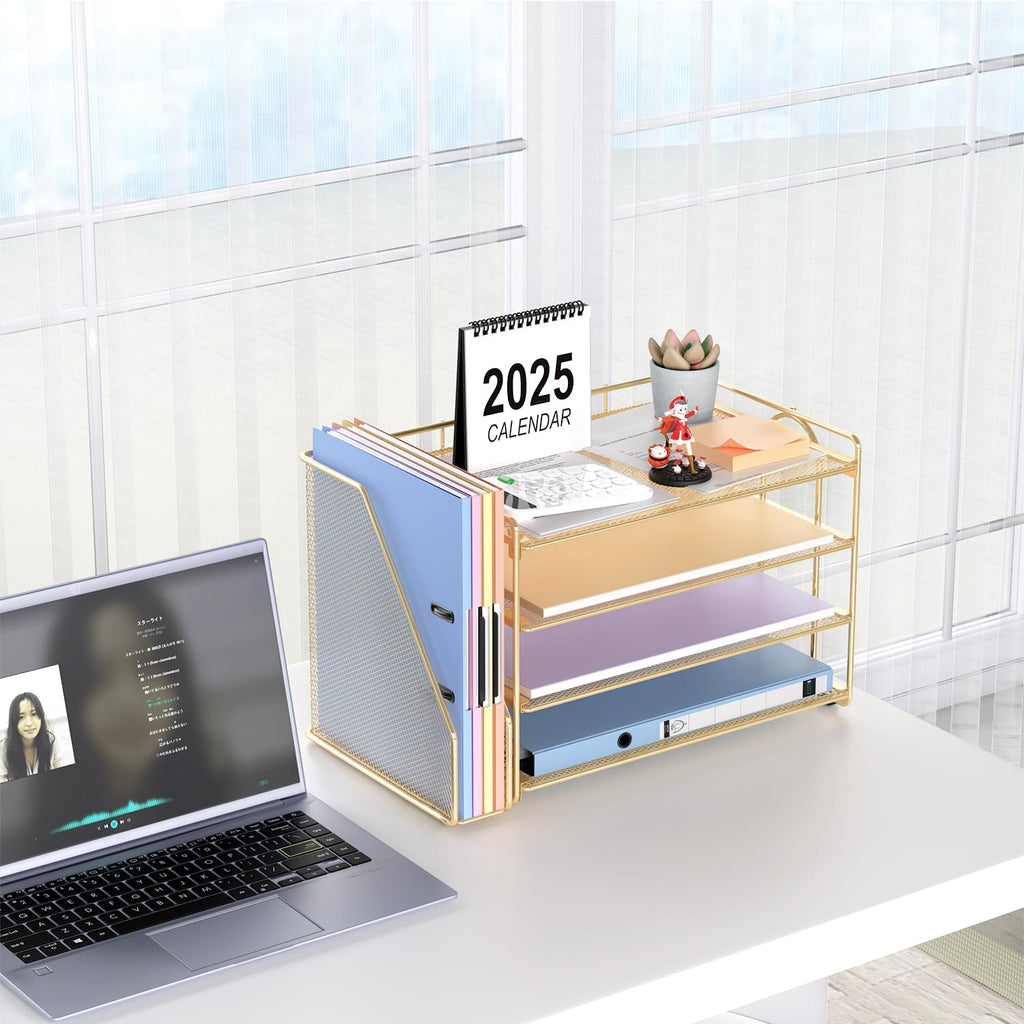 Paper Organizer With Magazine Holder | (Black, 4-Tier)