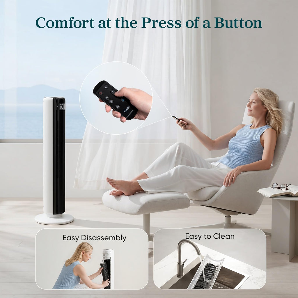 Levoit Tower Fan for Bedroom, Standing Fan with 36”-47” Adjustable Height