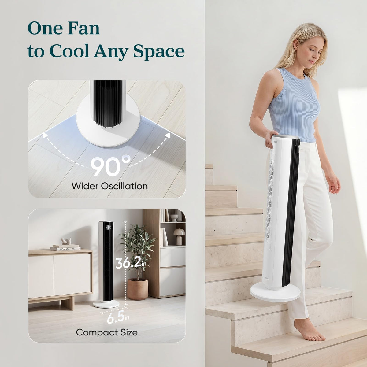 Levoit Tower Fan for Bedroom, Standing Fan with 36”-47” Adjustable Height