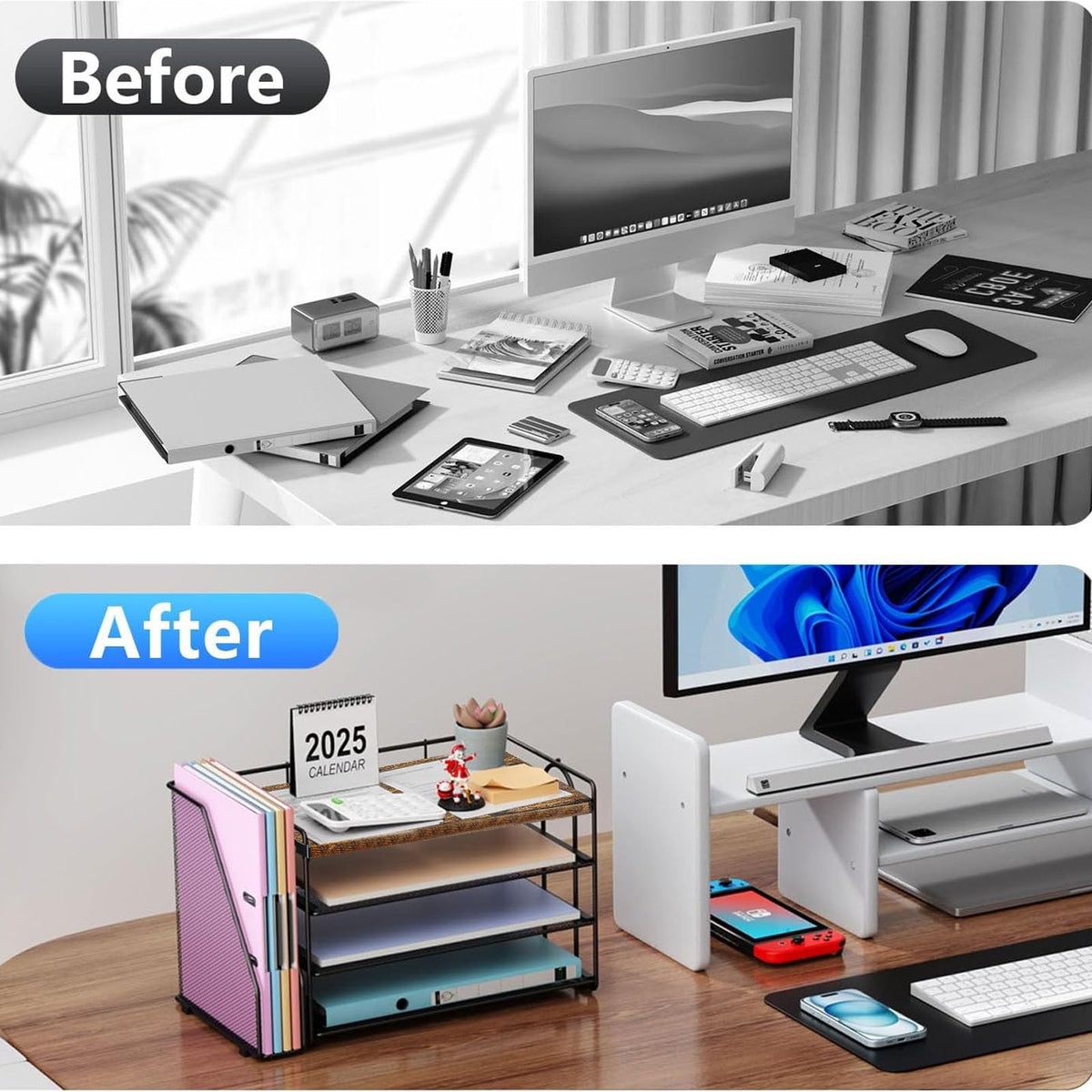 Paper Organizer With Magazine Holder | (Black, 4-Tier)