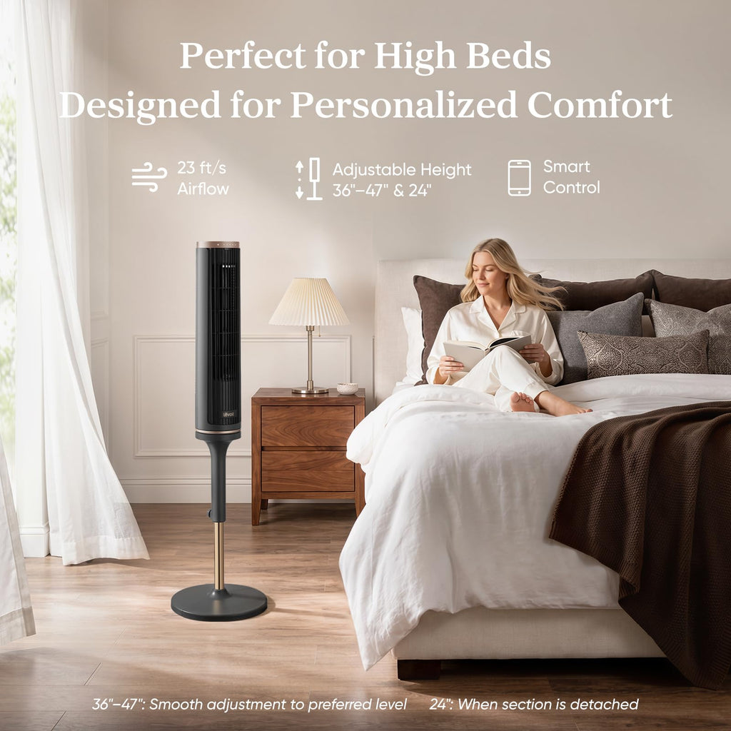 Levoit Tower Fan for Bedroom, Standing Fan with 36”-47” Adjustable Height