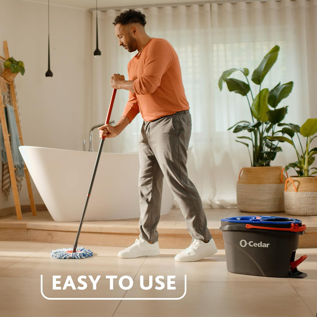 O-Cedar RinseClean Clean Water Spin Mop and Bucket System + 2 Extra Mop Heads | Clean with Clean Water | Removes 99% of Bacteria