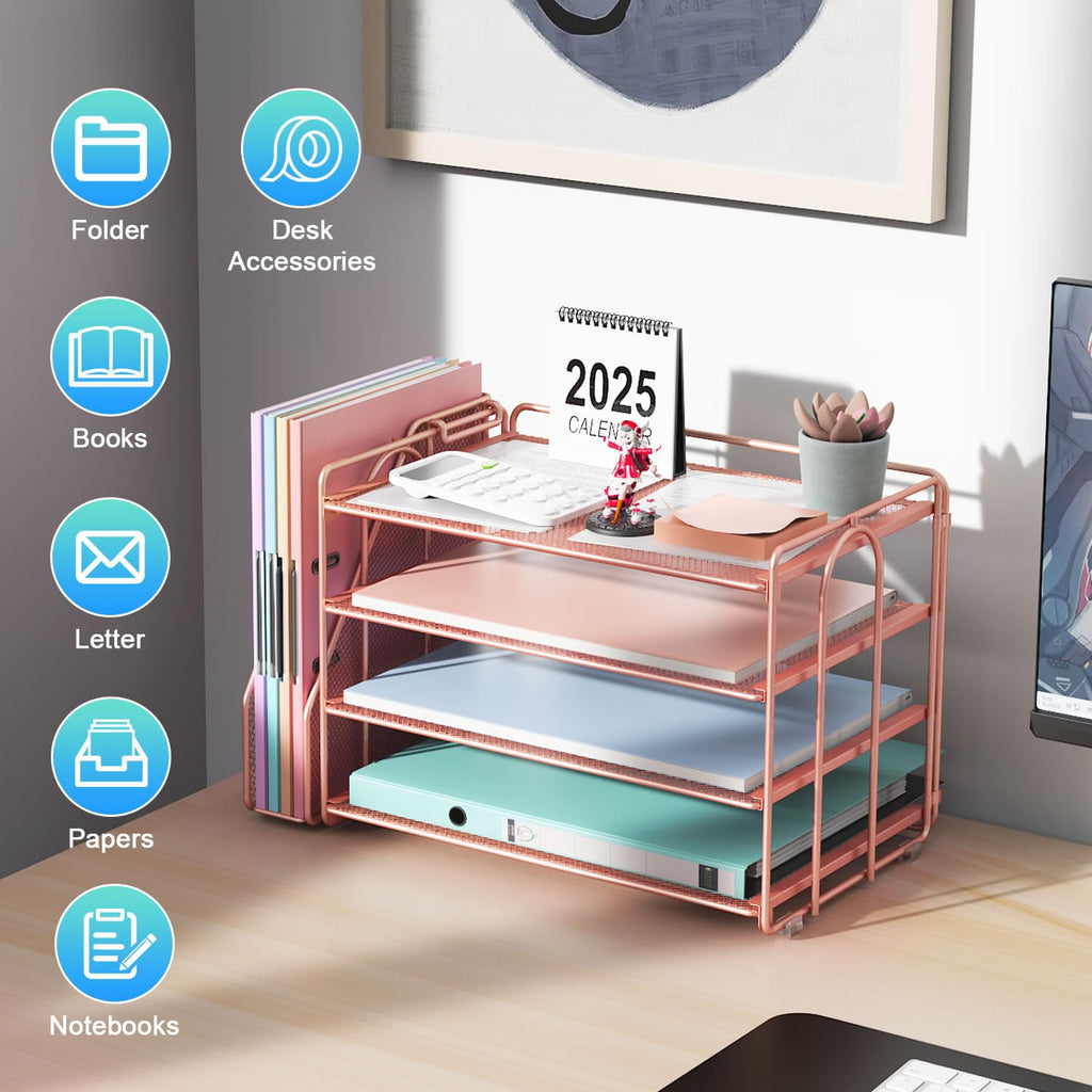 Paper Organizer With Magazine Holder | (Black, 4-Tier)