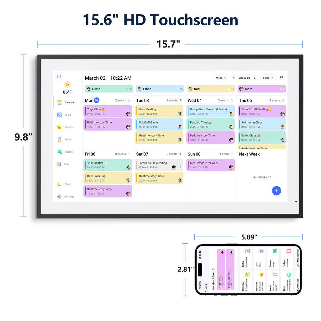Digital Calendar, 15.6 Inch Smart Touchscreen Interactive Display