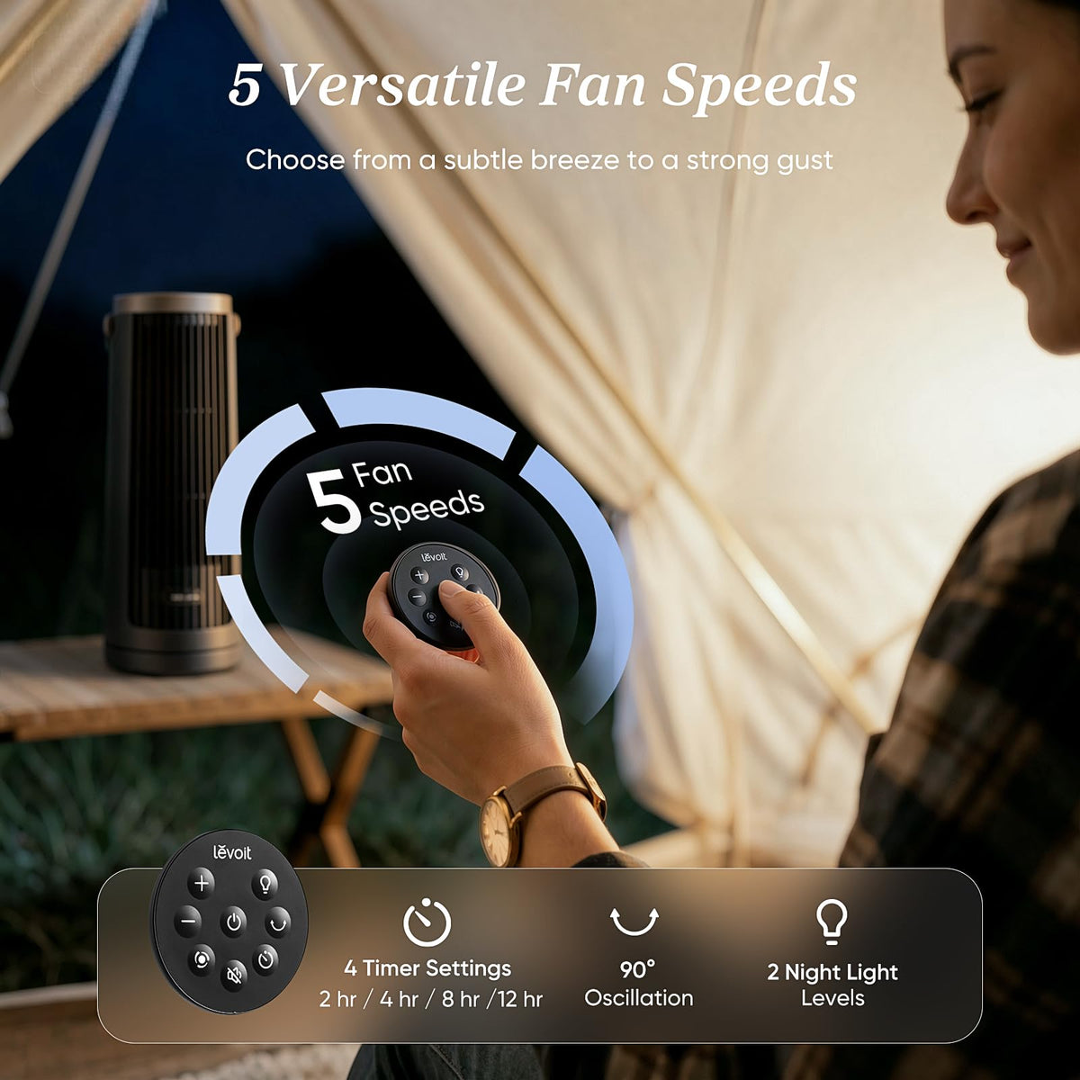 Levoit Tower Fan for Bedroom, Standing Fan with 36”-47” Adjustable Height