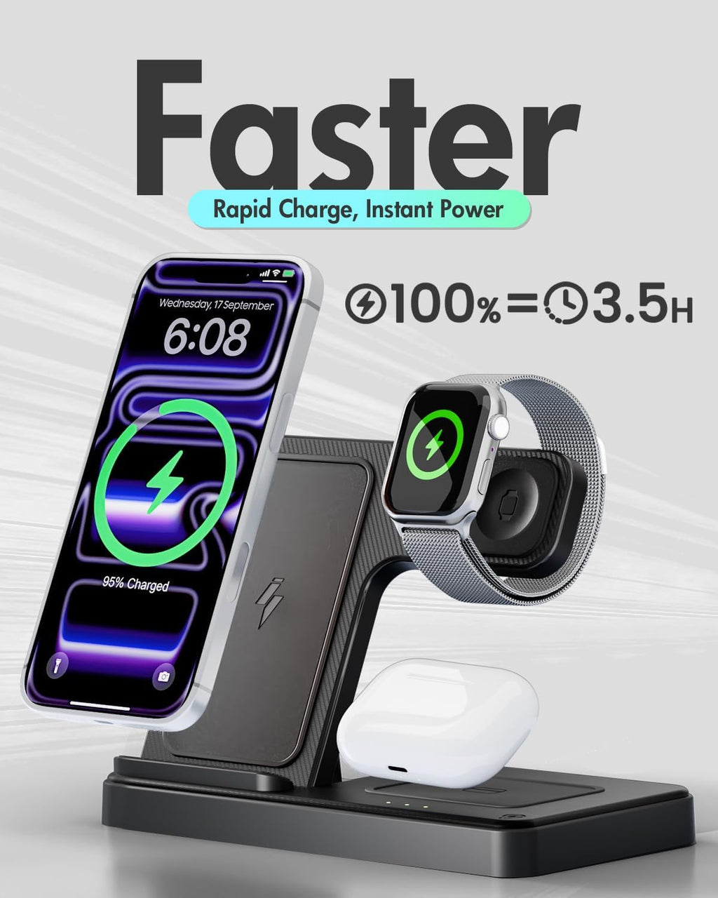 Wireless Charging Station for Apple Devices | 3 in 1 (I phones, Apple Watches, Airpods